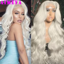 AIMEYA 13X6 Platinum Blonde Lace Front Wig Long Body Wave Synthetic Wig for Women Free Part Big Lace Hair Daily Use