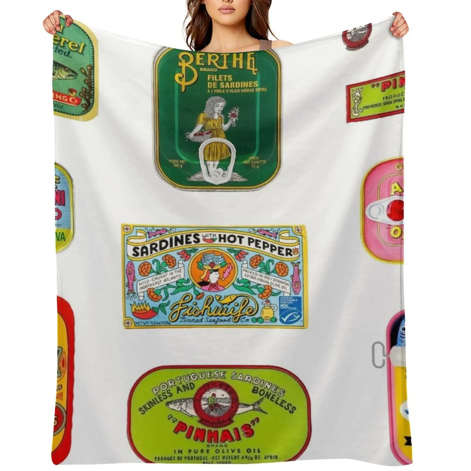 Canned Fish Throw Blanket Single Moving Softest Soft Plaid Blankets