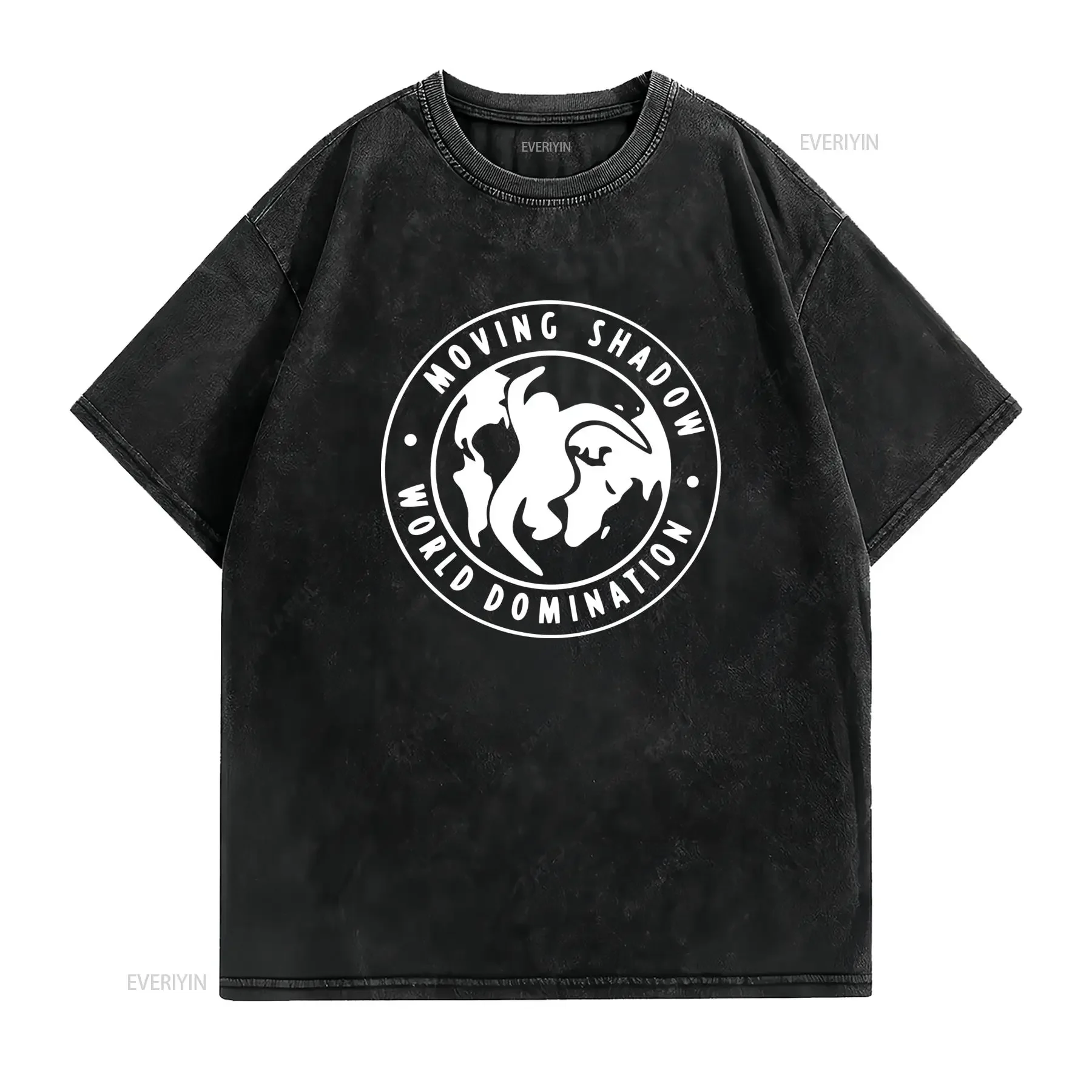 Vintage Streetwear Black White Moving Shadow World Domination Print Casual T Shirt vintage Washed Versatile designer clothes