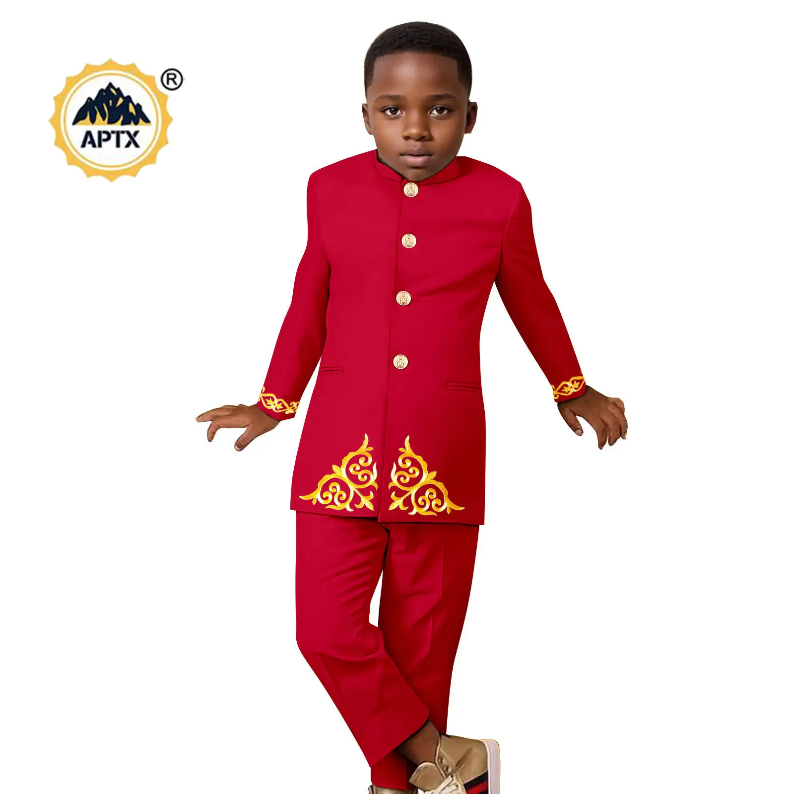 Pakaian Afrika untuk anak-anak anak laki-laki setelan applique Formal jaket Dan celana set Bazin Riche mode pakaian luar anak-anak 2446057