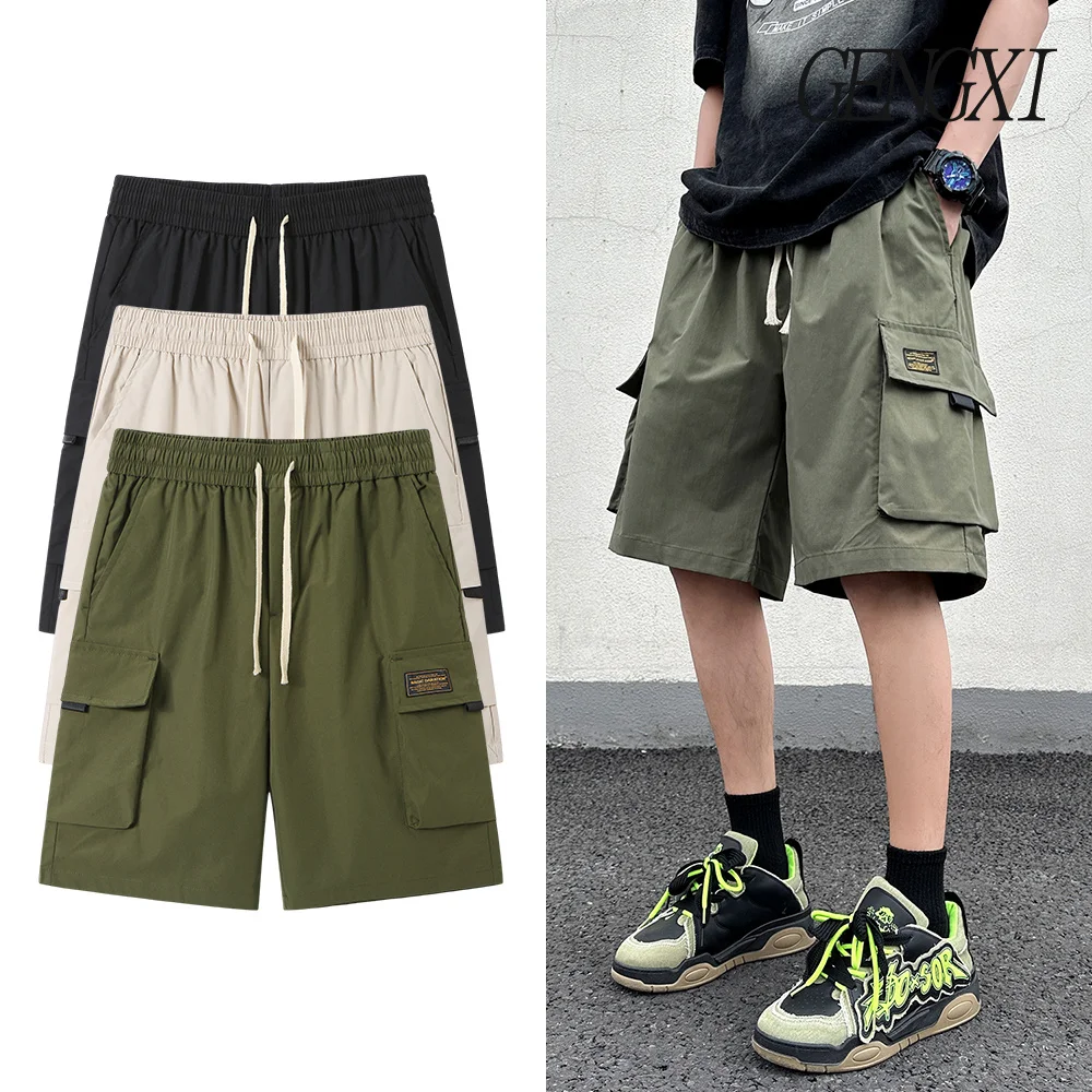 

Новые летние рабочие шорты из ледяного шелка, быстросохнущие брюки «пять», свободные прямые повседневные пляжные брюки, японские функциональные спортивные брюки