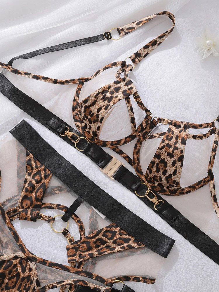 Leopard Fetish Lingerie Push Up Bra Sexy Outfit Naked Women Without Censorship Underwear Erotic Delicate Bilizna Set