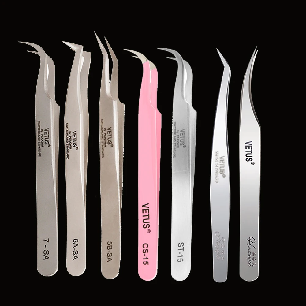 VETUS Eyelash Tweezers Non-magnetic Lash Tweezers For Eyelash Extension Stainless Steel Eyelashes Tweezer Professional Tool