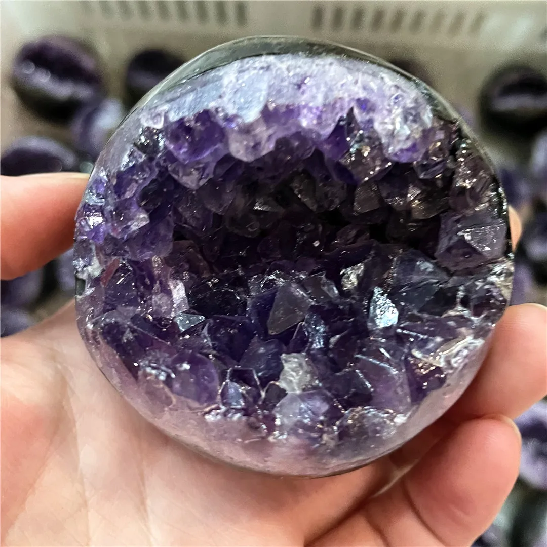 

5-7 см Высокое качество натуральный аметист жеода гладкая полировка смеющийся шар хрустальное отверстие кластер TOOTH фэн-шуй орнамент Декор