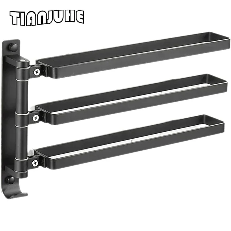 

Bathroom Rotating Towel Bar Wall-Mounted Towel Rack Three-bar Folding Arm Rotating Hanger Towel Rack Storage Rack