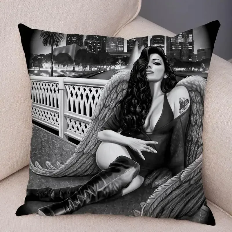 Motorcycle Skull and Sexy Girl Cushion Cover Sofa Home Dead Soul Pillowcase Decoration Polyester Cartoon - view 4