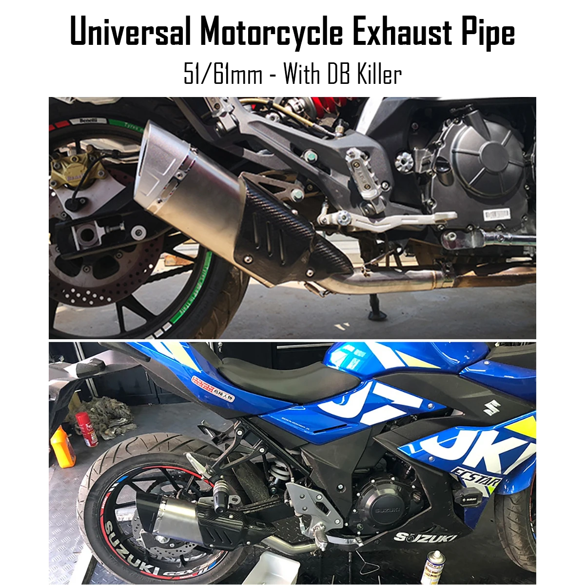 

51/61mm Universal ak Motorcycle Exhaust Pipe Muffler With DB Killer Carbon Fiber Cover Motorcycle Exhaust Pipe Modified Parts