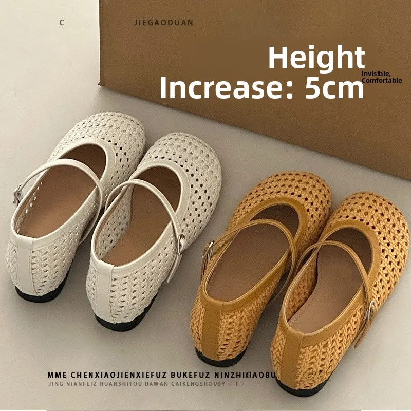 comfortable-mary-jane-shoes-no-foot-pain-invisible-5cm-heightening-spring-summer-knitted-slip-on-women's-fashion-single-shoes