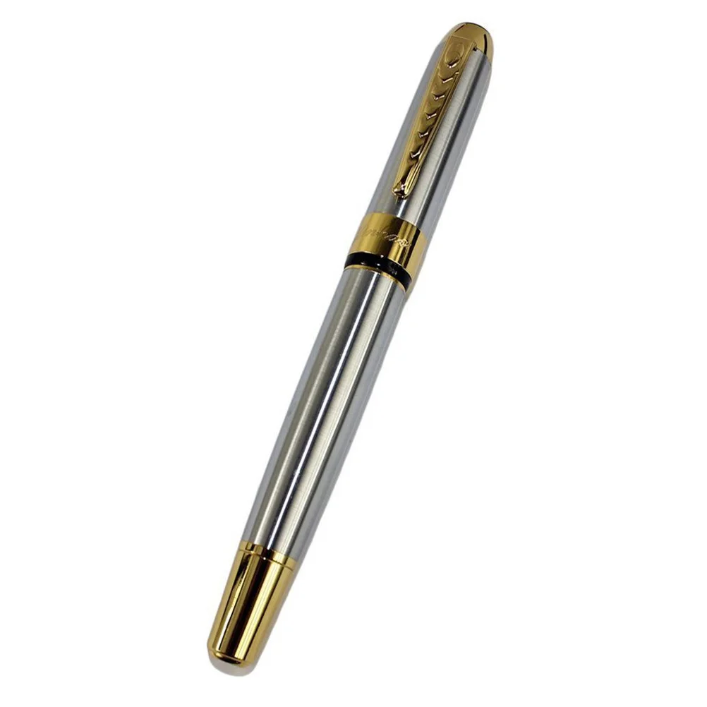 

12Cm Luxury Fountain Pen Silver Gold Trim Glossy Lacquer Stainless Steel Nib High Precision Writing Instrument Office School
