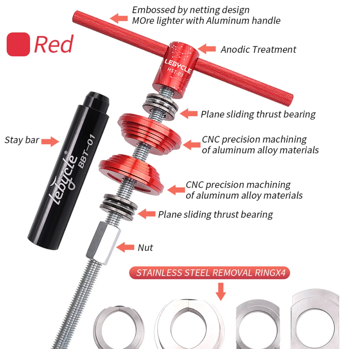 Lebycle-Bicycle Bearing Static Installation and Remove Tools Kit, Wheel Hub Install and Remove for Road Bike, Mountain Bike