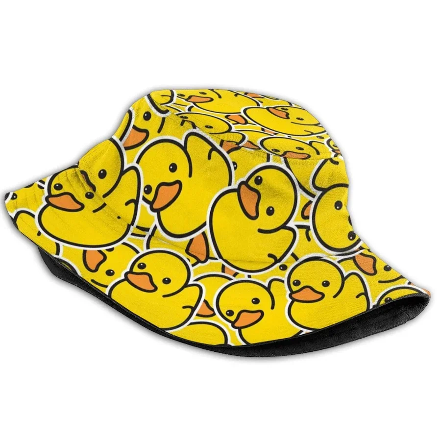 Summer Sun Hat Reversible Yellow Duck Bucket Hat for Men Women Cotton Bob Panama Girls Beach Travel Outdoor Fisherman Hat