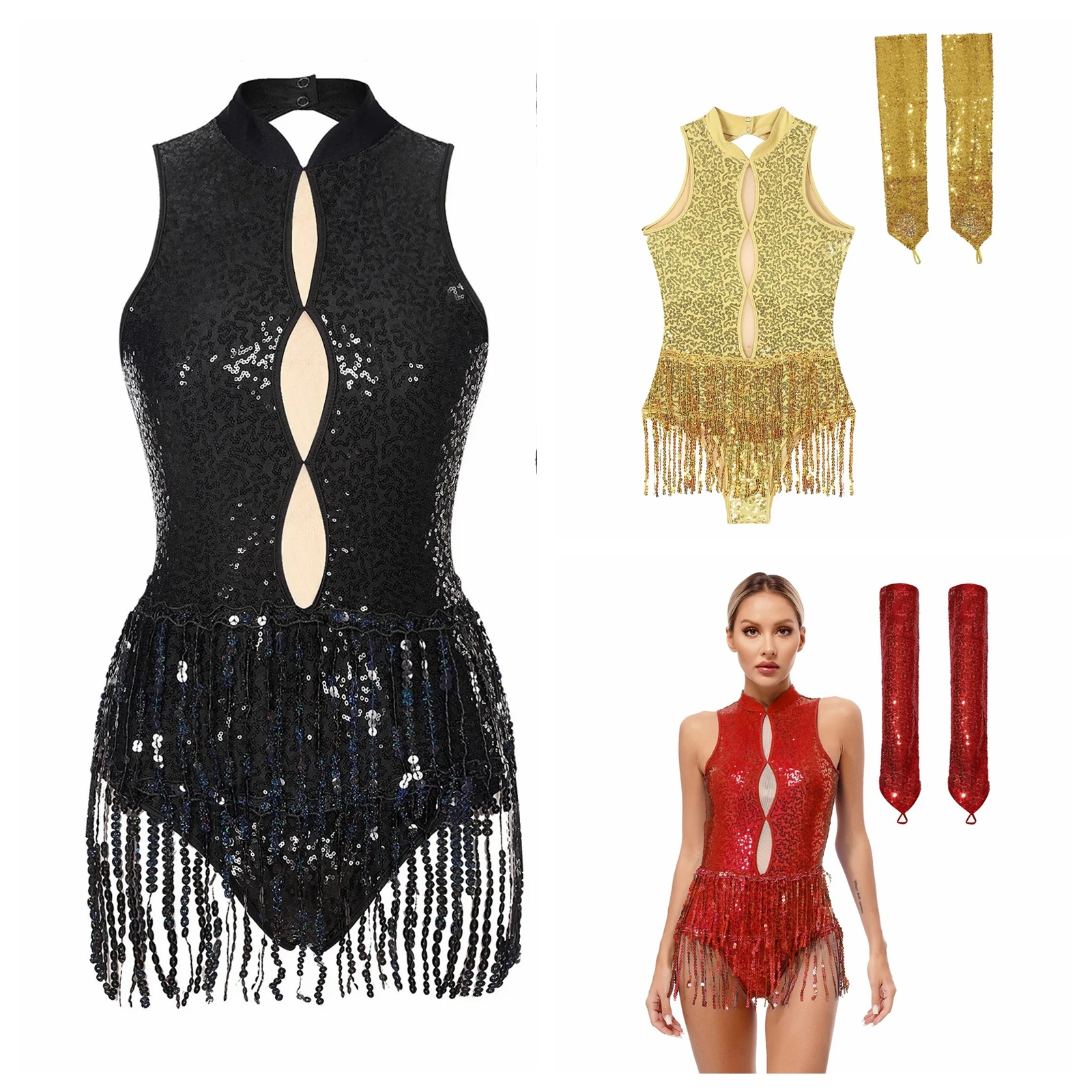 

Femme Sequins Leotard Fringe Latin Dance Costume Tassel Women Rumba Samba Tango Costume Ballroom Dancewear ChaCha Salsa Gloves