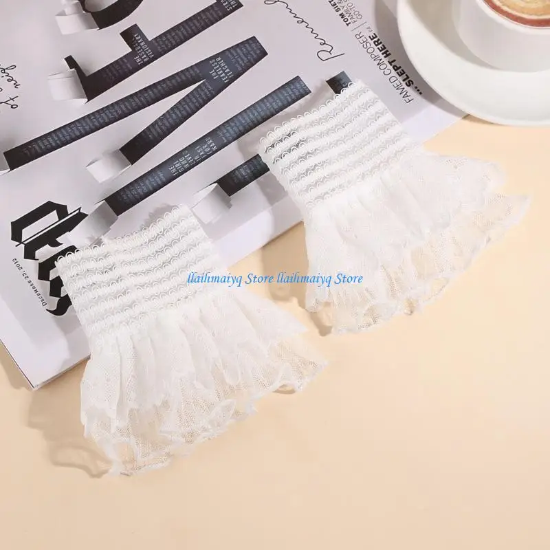 573B Elastic Lace Faux Sleeves Anime Armwear Decorative Cuffs Sleeves for Women Girl