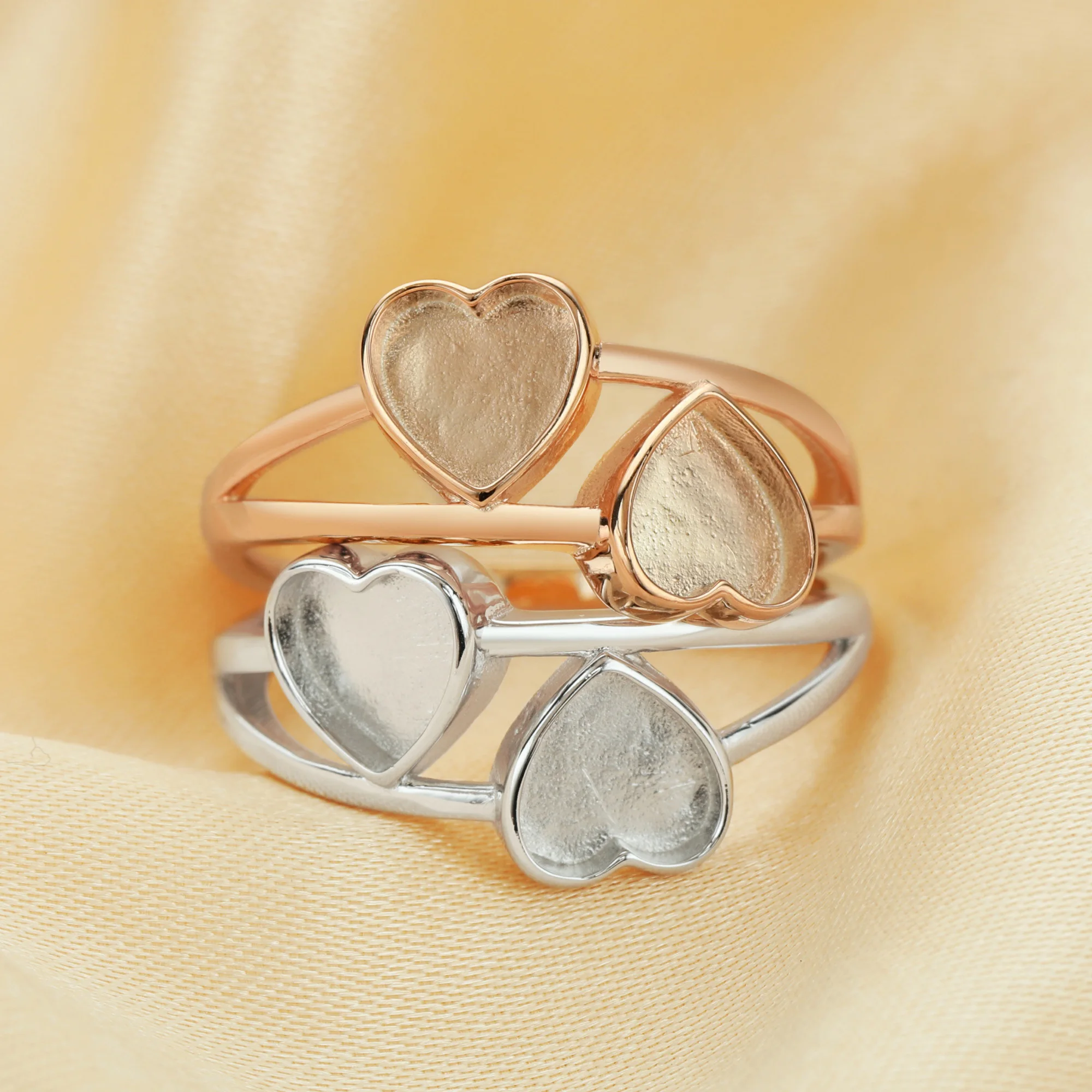 

6MM Keepsake Breast Milk Resin Heart Bezel Ring Settings,Split Shank Solid 925 Sterling Silver Rose Gold Plated Ring 1294686