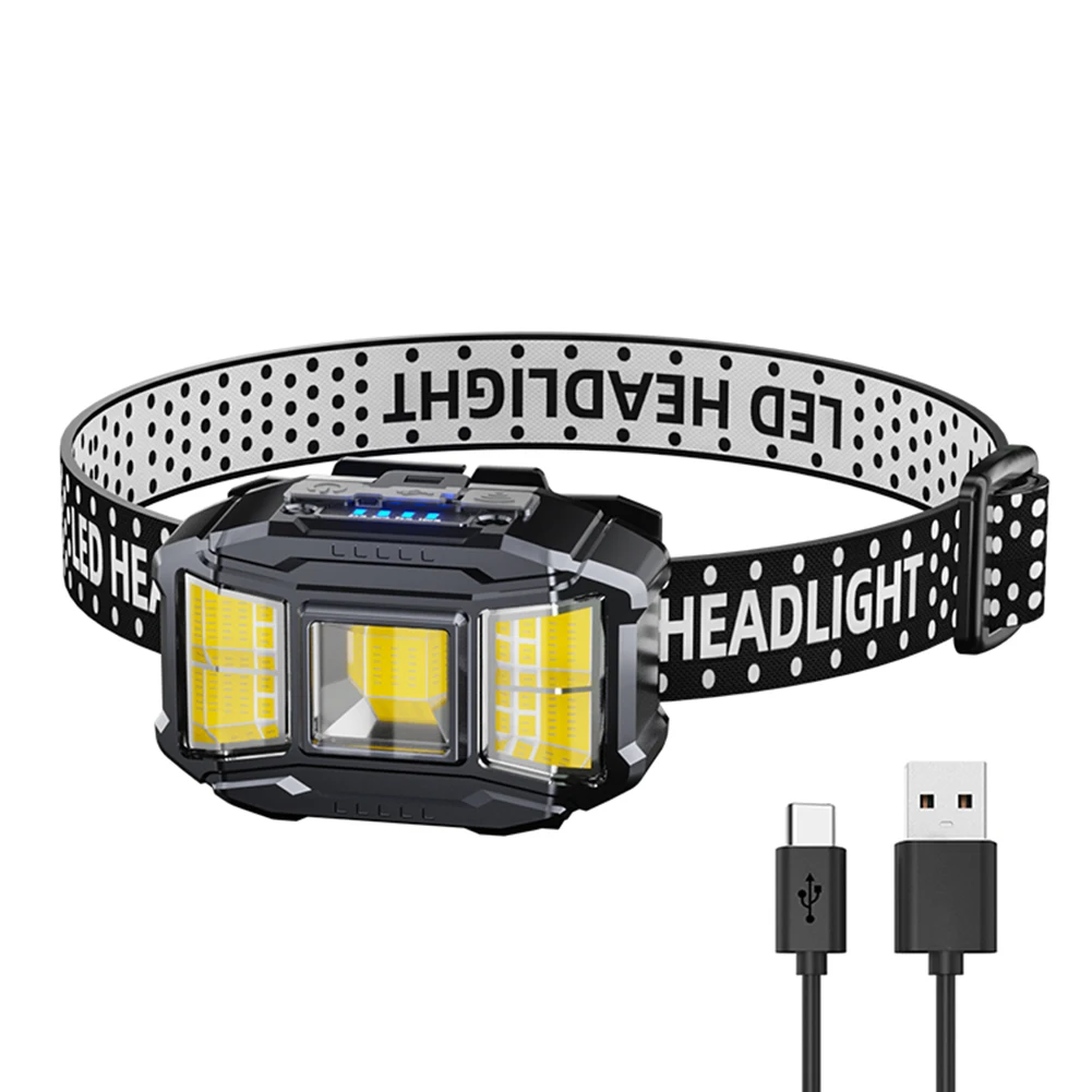 Cob led forte luz farol sensor de movimento indução farol carregamento usb poderosa tocha para pesca noturna ao ar livre