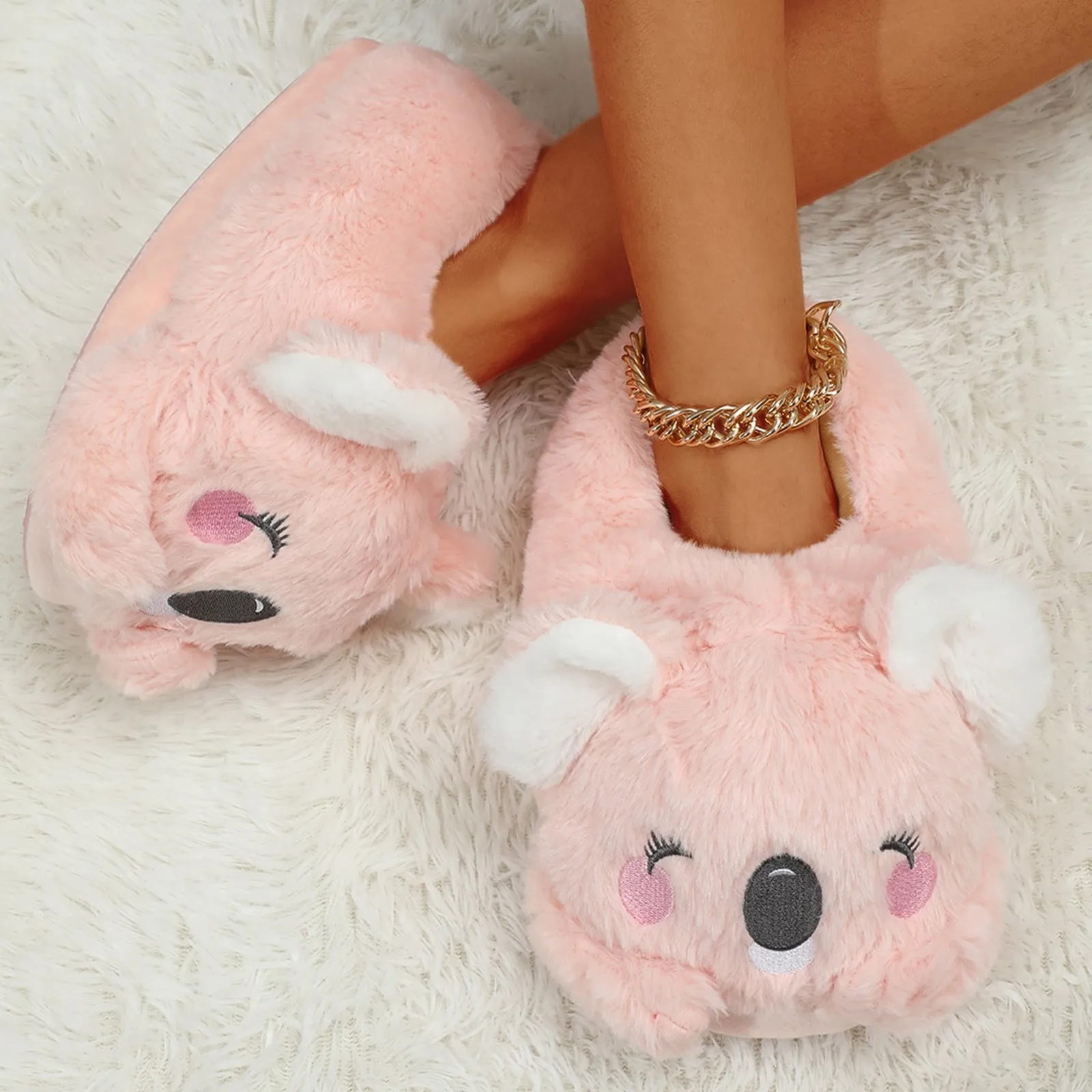 Women\'s  Cute Cartoon Koala Cotton Autumn And Winter Slippers Pack Heel Home Soft Non-slip Warm Breathable Indoor Plush Shoes