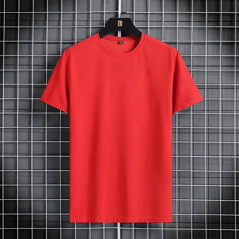 تي شيرت بأكمام قصيرة للرجال والنساء ، رقبة مستديرة ، قصة ضيقة ، بلوزة جيدة التهوية ، أحادية اللون ، جري ، عصرية ، كورية ، صيف