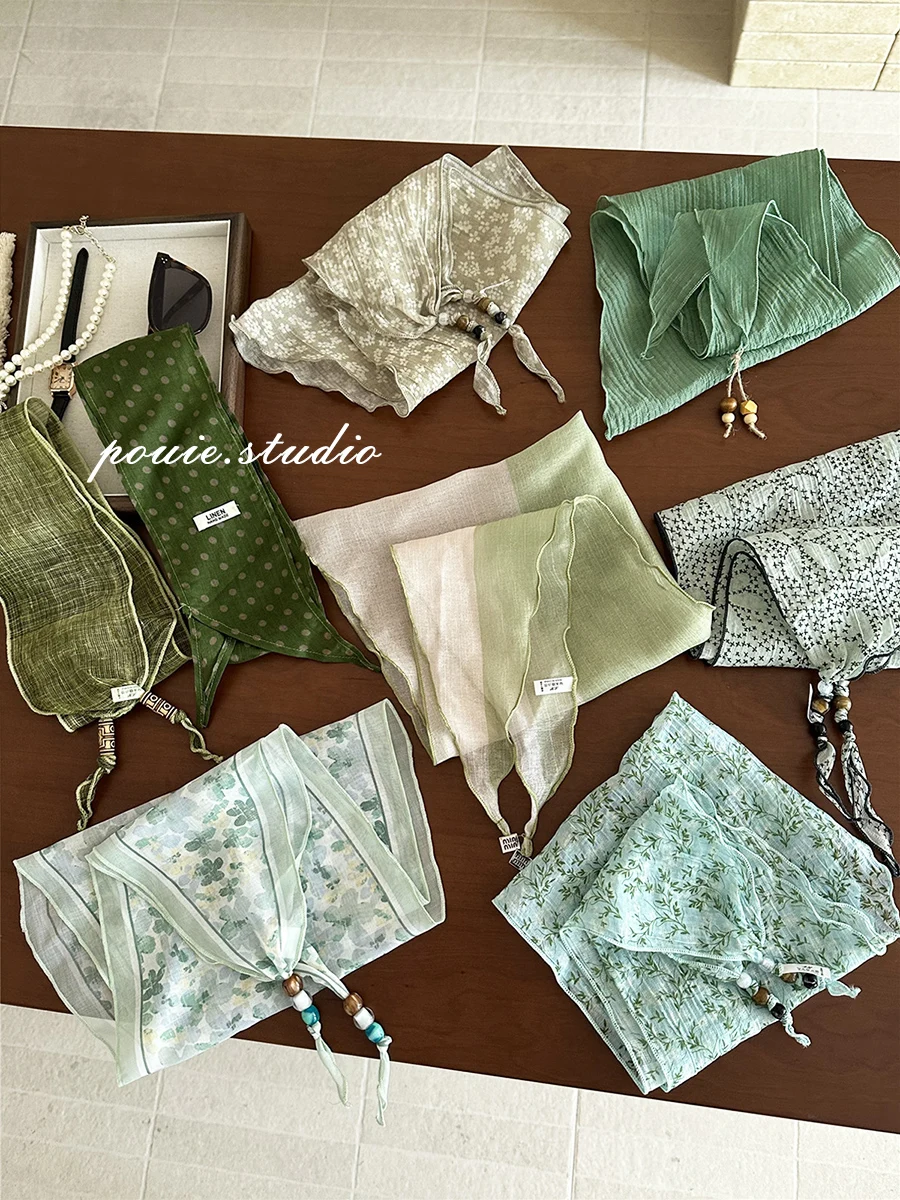 lenco-triangular-verde-com-contas-para-mulheres-fino-e-respiravel-acorio-decorativo-versatil-para-cabeca-pescoco-e-cintura
