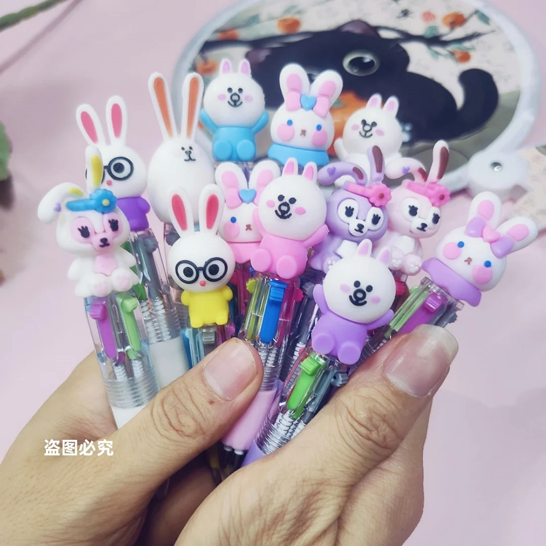

10Pcs/Lot Cute Cartoon Bunny Mini 4 Color Ballpoint Pen Kawaii Rabbit MultiColor Pens School Office Supplies Stationery Gifts
