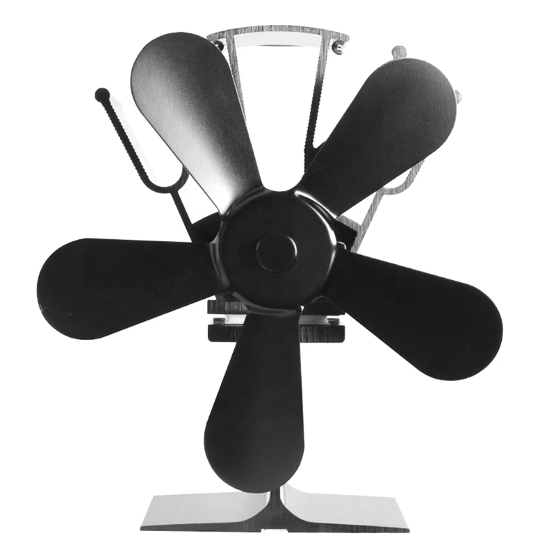 Wood Stove Fan Fireplace Fan  5-Blade Heat Powered Stove Fan With Thermometer For Wood/Log Burners/Fireplaces/Heaters