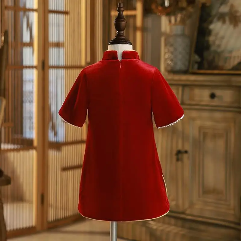 Girls' first year baby girl dress spring children's grab week birthday dress high-end Chinese Tang dress cheongsam foreign style