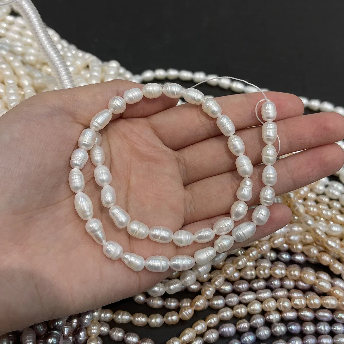 Natürliche Süßwasser-Perlen mit Fadenstruktur, 5–6 mm, für Schmuckherstellung, DIY-Halsketten, Armbänder, Ketten und Ohrringe, Accessoire für Frauen und Mädchen. – Detail 5
