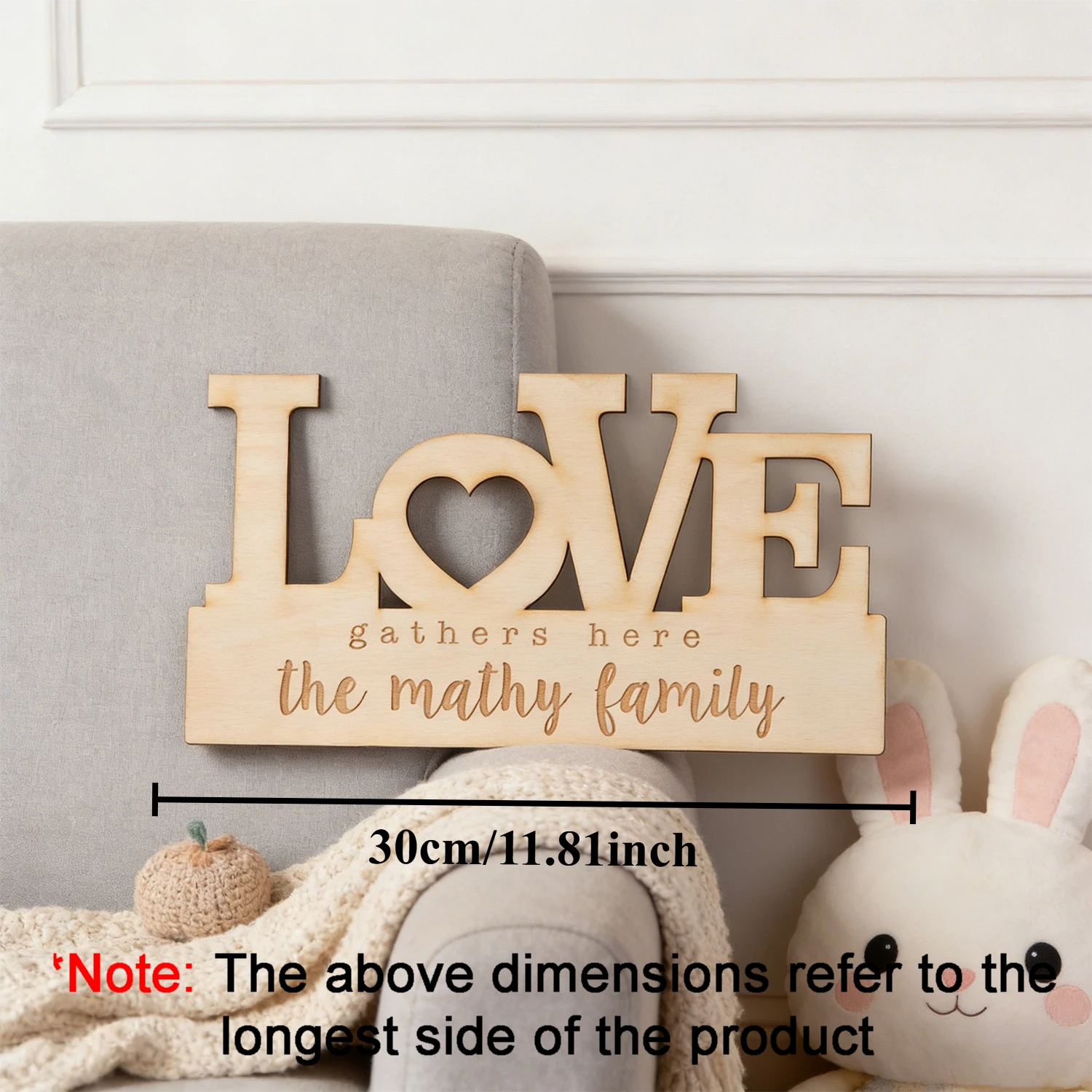 1pc Custom LOVE Heart Cutout Wooden Family Sign Personalized Engraved Surname Tabletop Home Wall Decor Gift