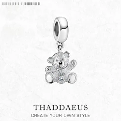 Girls Teddy Bear Sweater Pendant Dangle Charm Women 925 Sterling Silver Jewelry Cute Gift