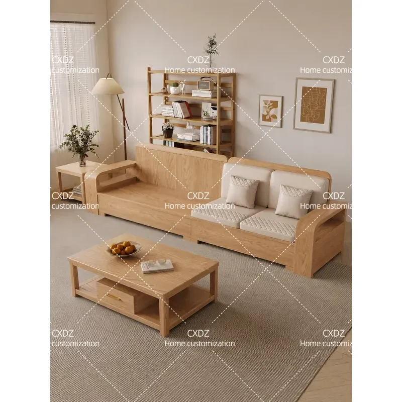 Solid Wood Ash Sofa Modern Simple Small Apartment Living Room Furniture Dual Purpose Storage Straight Row Couch for Winter