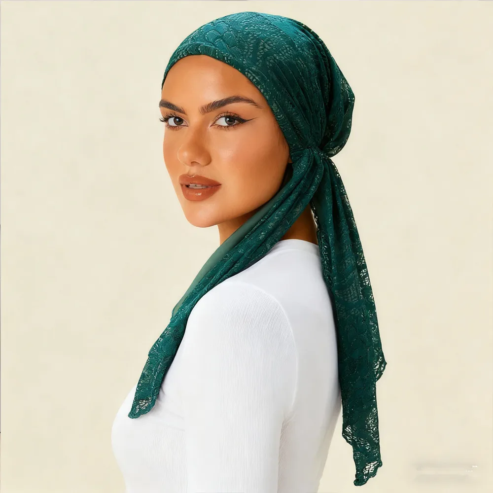 

Кружевная предварительно завязанная шляпа, женский мусульманский хиджаб, длинная шапка с хвостом, платок, тюрбан, шапочки, капот, повязка на голову от выпадения волос, головной убор Turbante Mujer