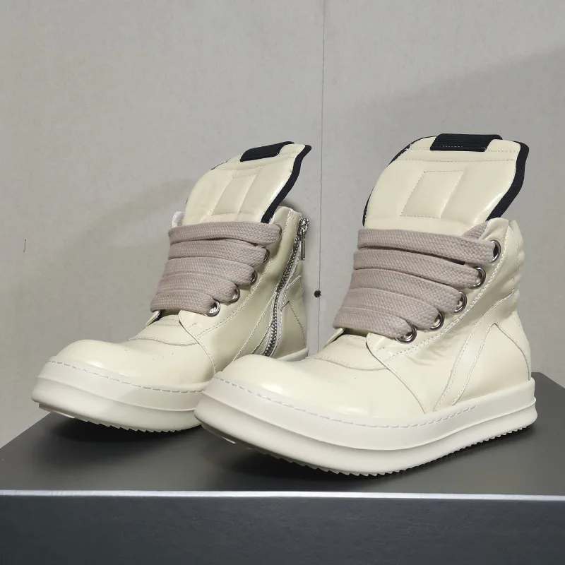 

High Quality High-Top Leather Unisex Shoes High End Thick Shoelaces Design Brand Height Increase Luxury Lacing Casual Boots