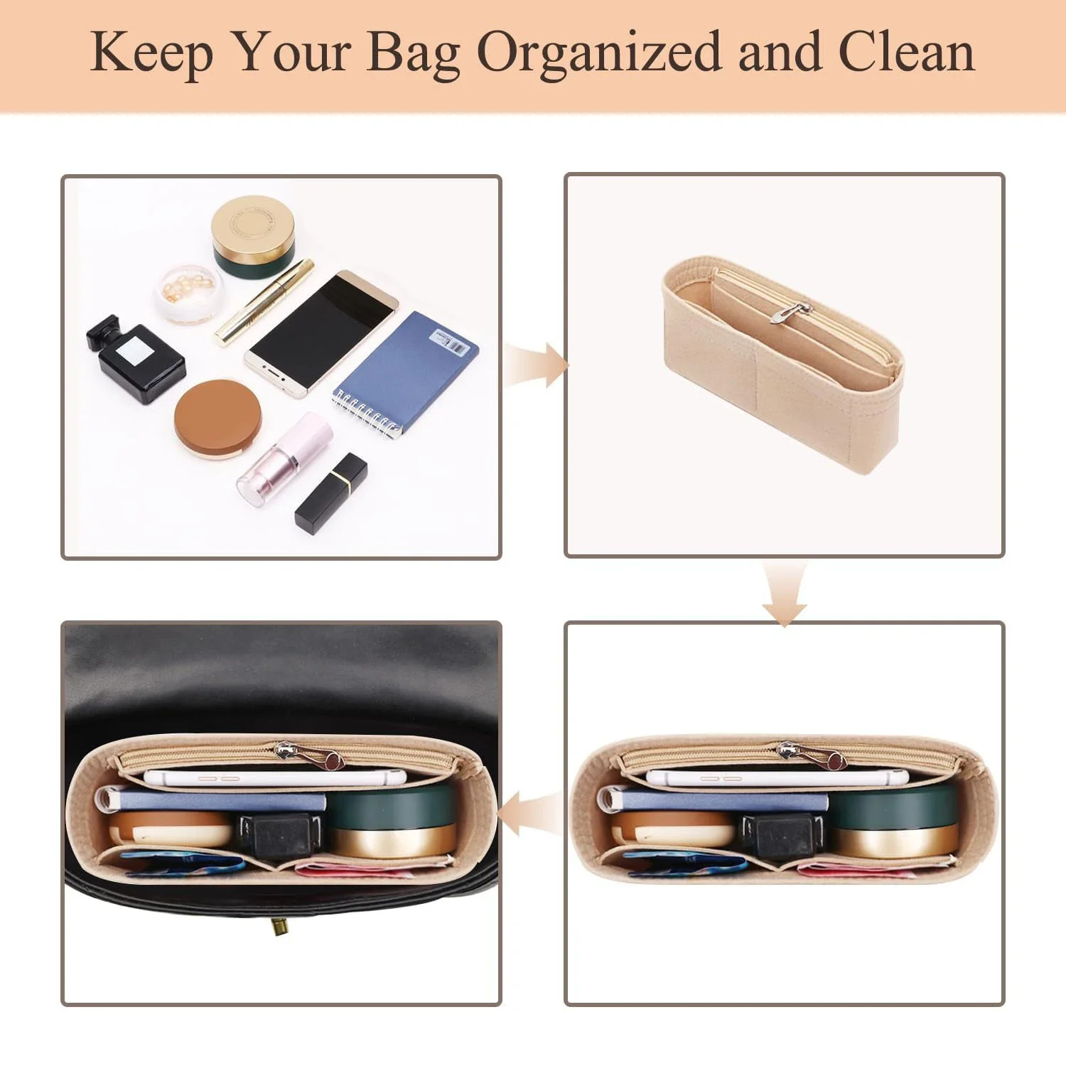 Fits For Gabrielle Hobo Felt Insert Bag Women Makeup Organizer Travel Organizer Portable Cosmetic Bag Shaper