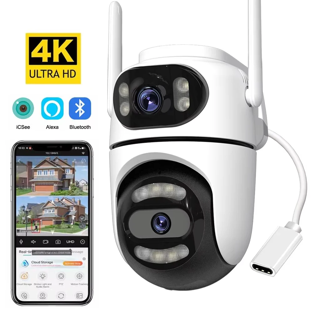 �y�Z�[�����z4K 8MP WiFi�J���� ���O�p iCSee�A�v���Ή� �f���A���X�N���[�� �J���[�i�C�g�r�W���� AI�����ǐ� 4MP CCTV�Ď� PTZ IP�J���� �����Ή�