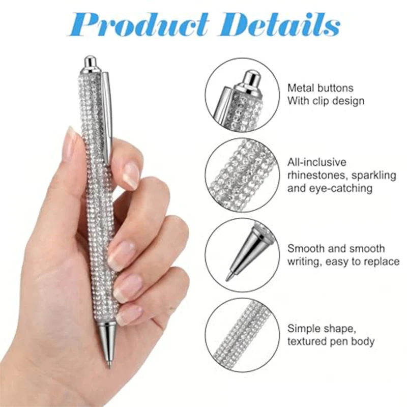 20Pcs Full Rhinestone Bling Metal Pens – Sparkling Crystal Retractable Ballpoint Gift Pens for Women