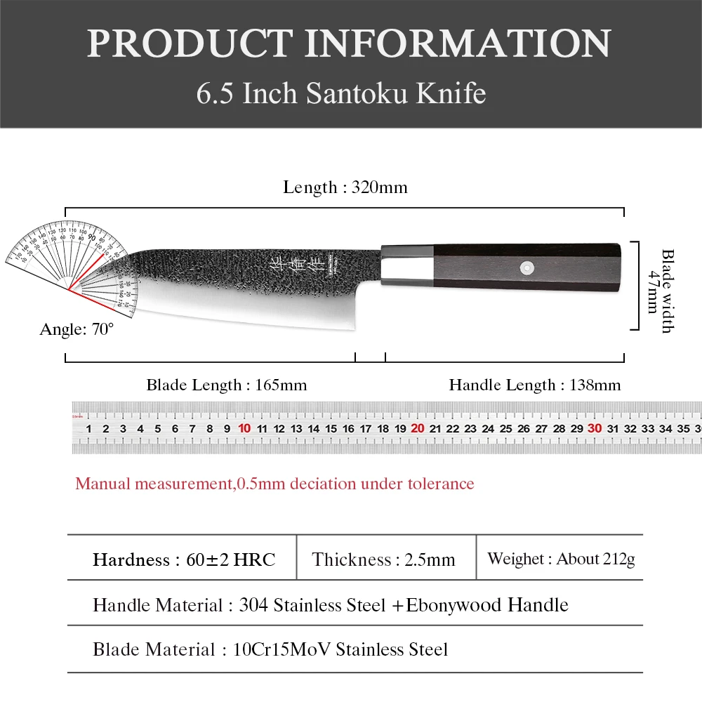 6.5"Inch Japanese Style Santoku Knife 10Cr15MoV Stainless Steel VG10 Kitchen Handmade Professional Chef Knife Cooking Tools