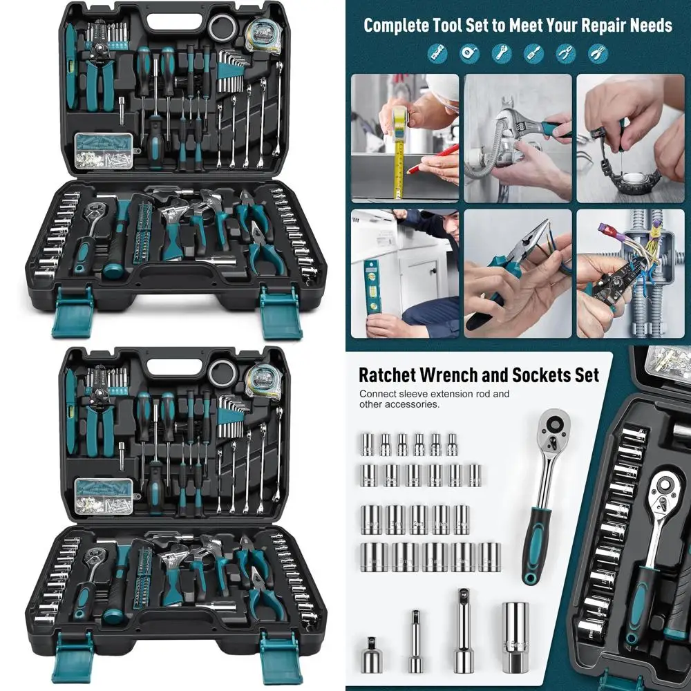

Complete 281-Piece Portable Tool Kit: Basic Repair Set with Wrench, Screwdriver, Hex Key, Pliers, and Storage Case