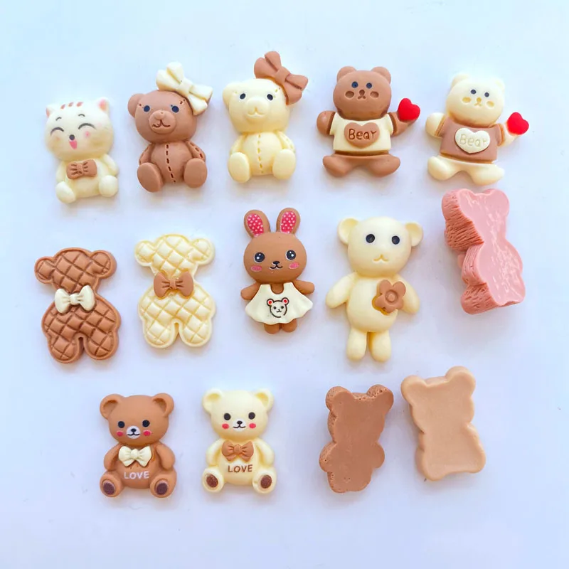 10Pcs New Cute Resin Mini Cartoon Little Bear Flat back Cabochon Scrapbook Kawaii DIY Embellishments Accessories