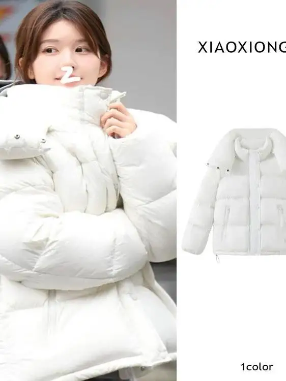 

Oversized Thickened White Stand Collar down Cotton Jacket Women's Winter Coat Bread Style Student Cotton Coat Outerwear