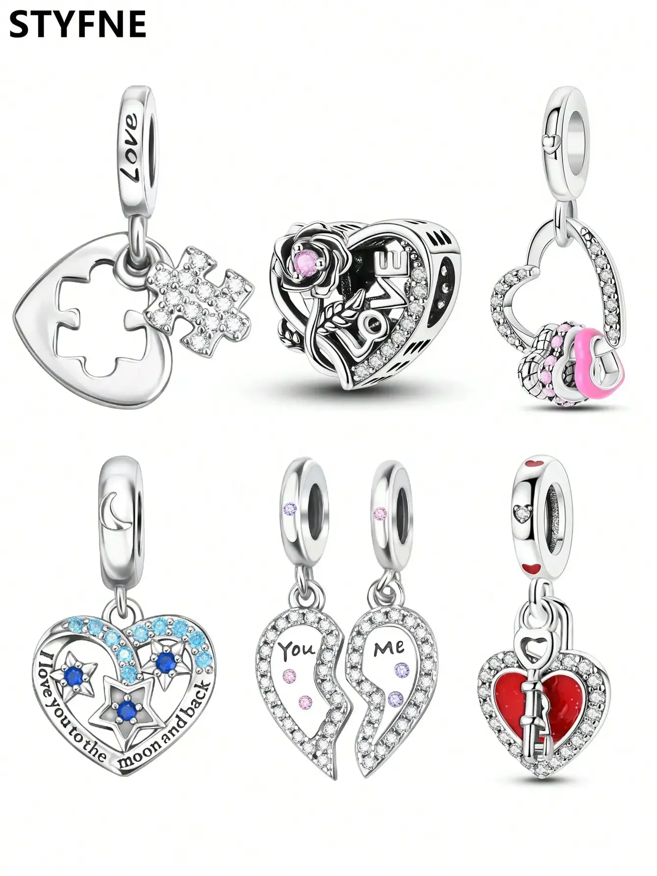 2025 رائجة البيع دلايات الخرزة 925 فضة عيد الحب الحب لغز مفتاح صالح الإسورة سوار قلادة مجوهرات ذاتية الصنع