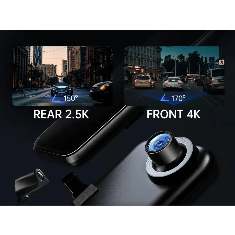 P12 Pro Max 4K+2.5K Mirror Dash Cam With Wi-Fi, Front and Rear Cameras, Night Vision, Voice Control