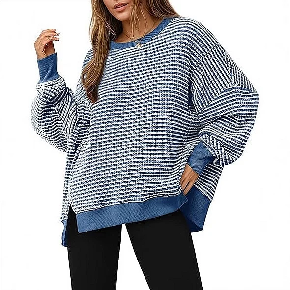 Cozy Knit Pullover Sweater, Long Sleeve Crewneck Side Split Tee Tops, Spring Summer Casual Blouses