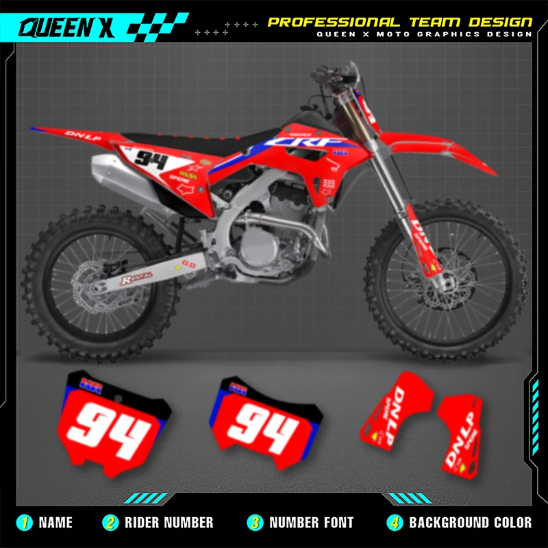 Queen X MOTOR Motorcycle Graphics Backgrounds Decals Stickers Kit For Honda CRF250RX 2022 2023 2024 CRF450RX 2021 2022 2023 2024