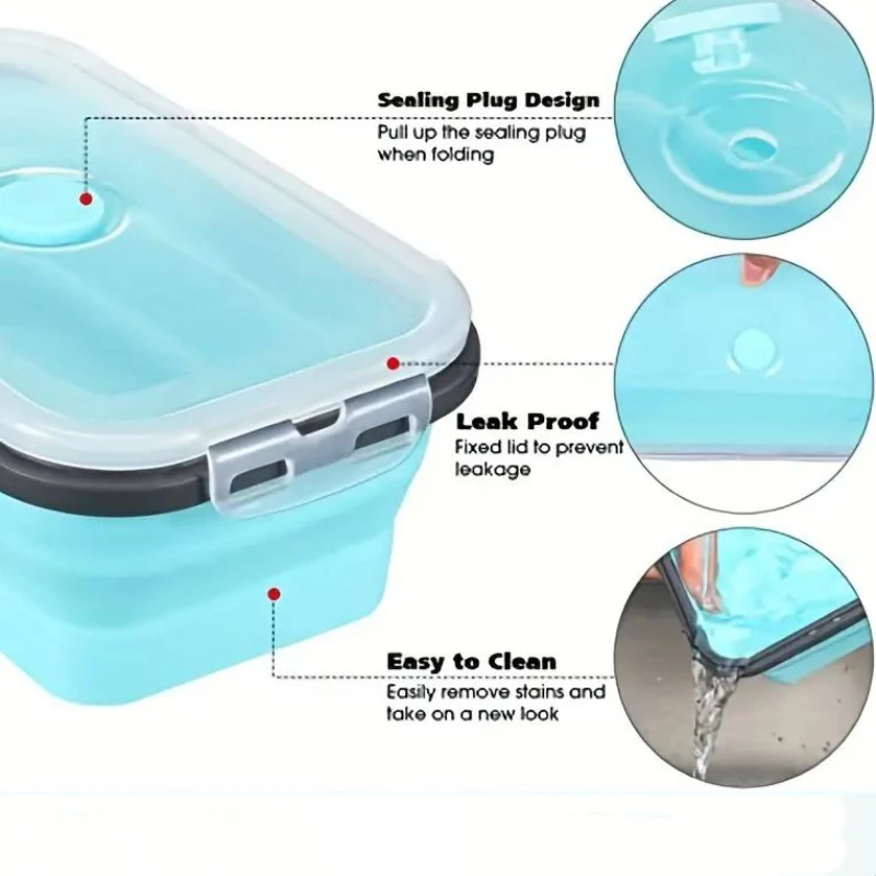 1PC Foldable Silicone  Lunch Box Leak Proof Sealed Silicone Bento Box Foldable Food Storage Container for Kitchen  Lunch Box