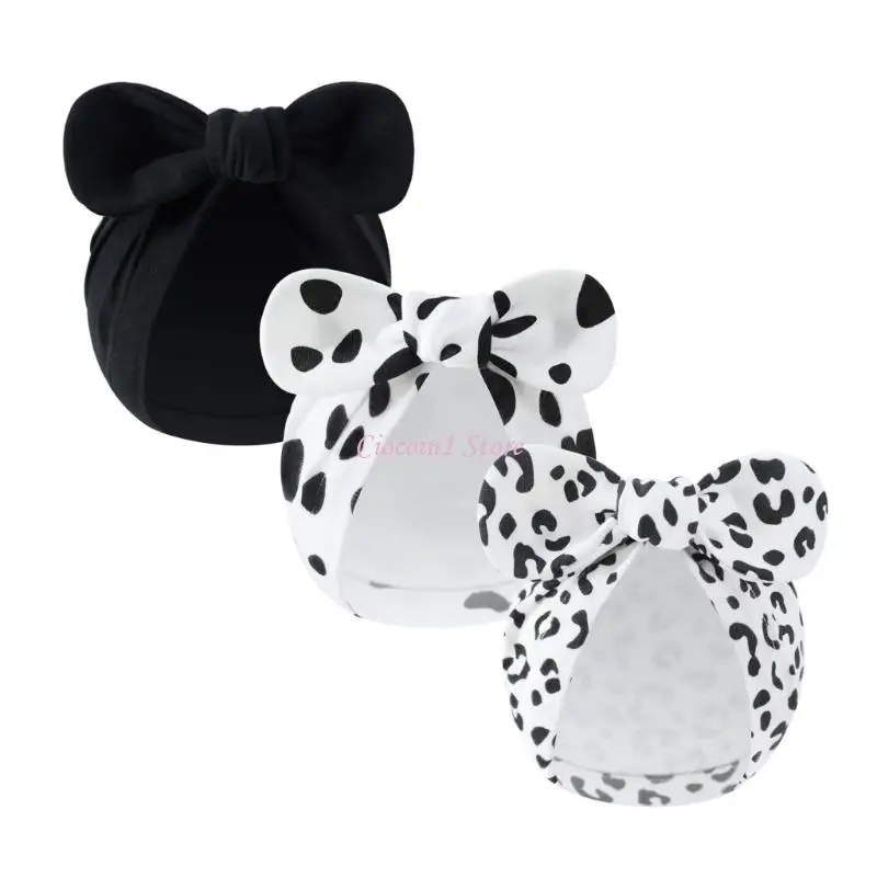 Y1UB قبعة أطفال من القطن الناعم بعقدة على شكل فيونكة قبعات قابلة للتمدد لحديثي الولادة من عمر 0 ​​إلى 3 أشهر