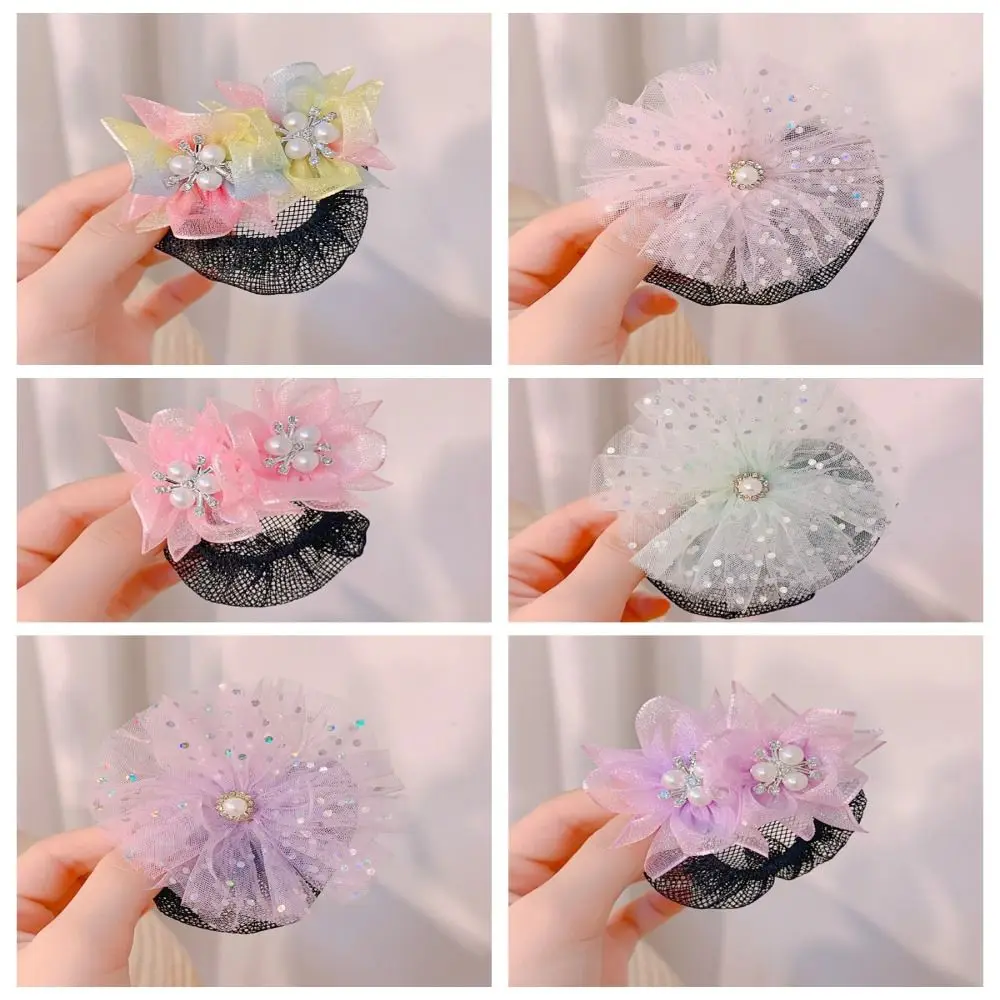 Princess Snood Spring Clip Elegant Colorful Mesh Star Hair Nets Invisible Hair Styling Tool Sequin Hair Nets Kids