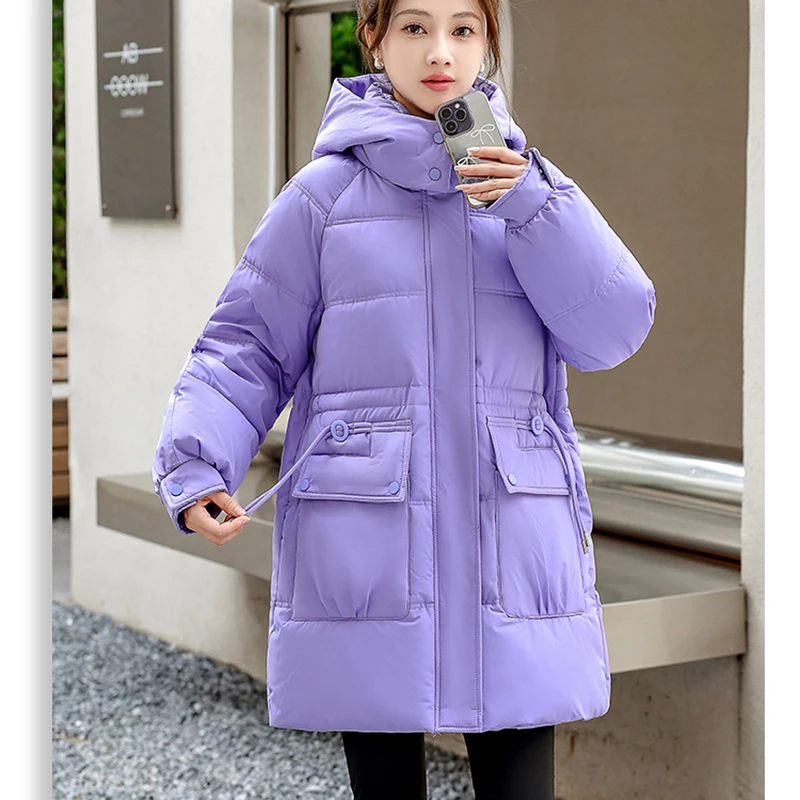 Piumino imbottito in cotone per donna Parka lungo con cappuccio Parka Cappotto imbottito caldo di alta qualità Moda coreana Inverno Nuovo 2024 Top