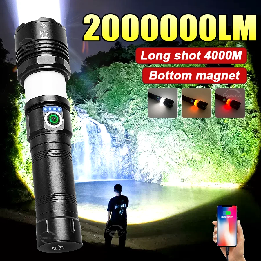 New 200000.0LM Ultra Powerful Led Flashlight Super Bright Large Aperture Torch Rechargeable 600W LED Flashlights Hunting Lantren