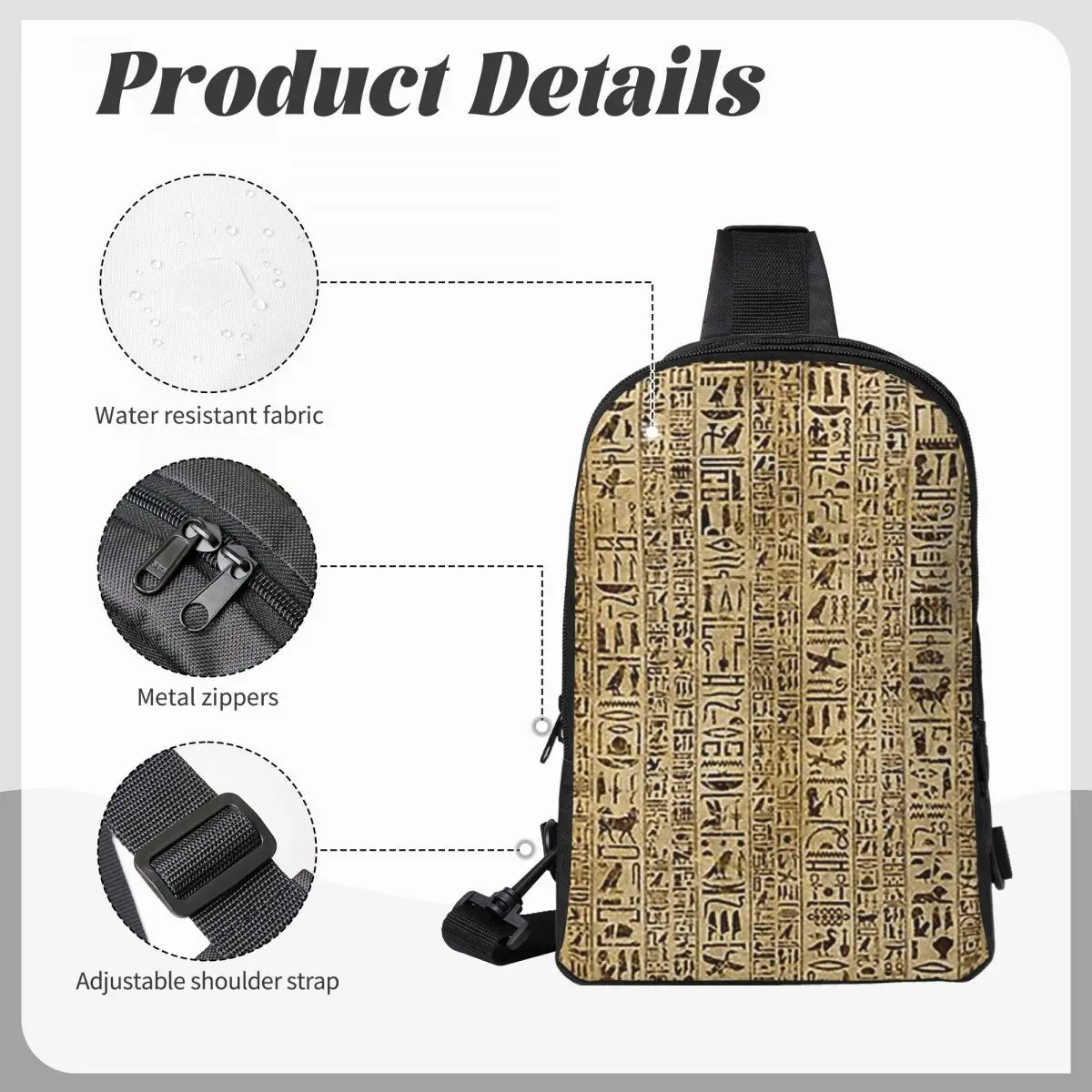 

Egyptian Hieroglyphs And Deities Chest Bag Men Sling Crossbody Backpack Chest Bag Travel Hiking Daypack Shoulder Bag