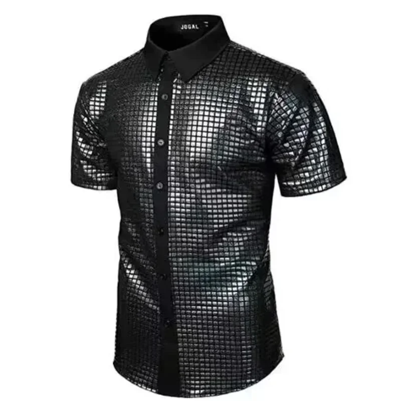 Camisa de lantejoulas douradas brilhantes Chang para homens, fantasia de cosplay, discotecas, ix, casamento, cantor de palco, baile