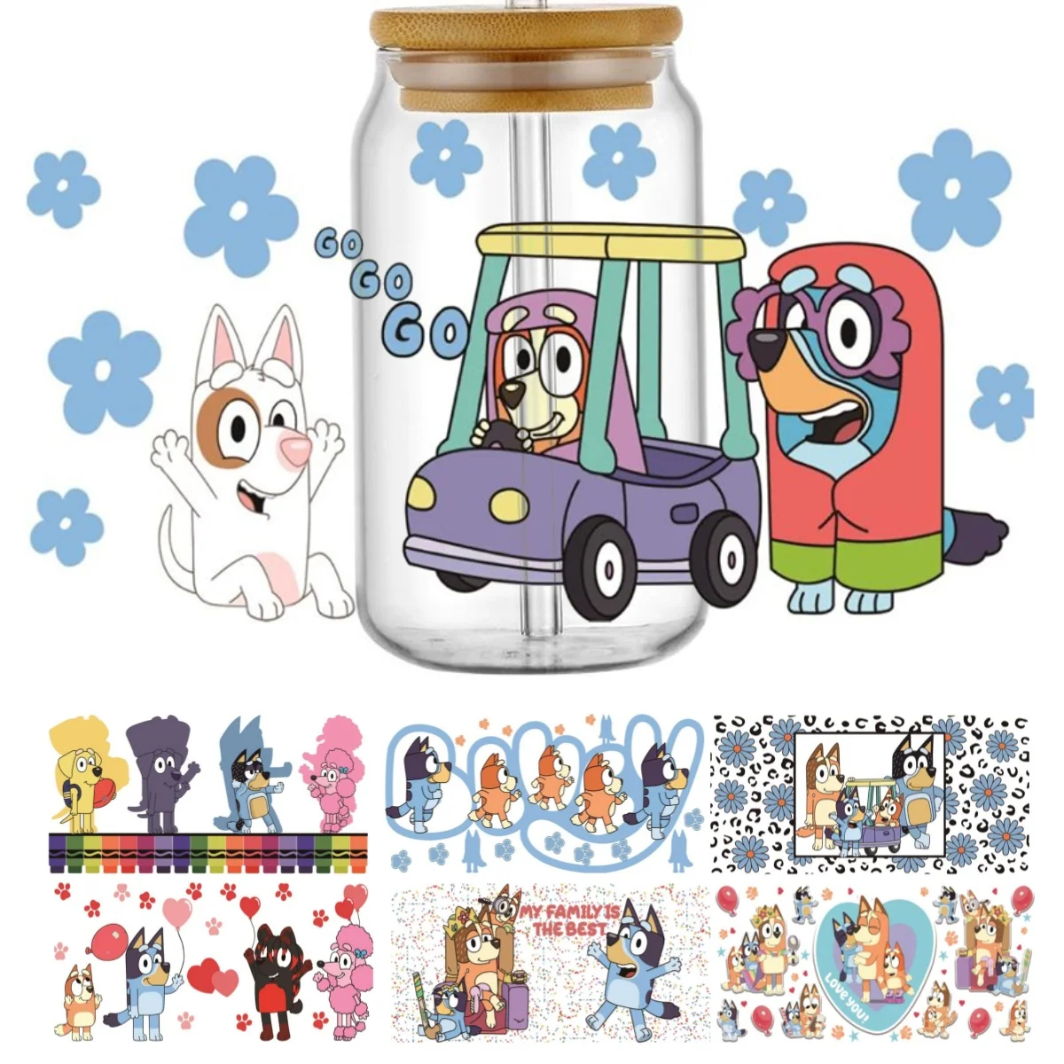 Miniso 3D Lovely Cartoon Dog UV DTF DIY Transfer Sticker for Cup DIY 16oz Washable UV DTF Cup Wrap Label